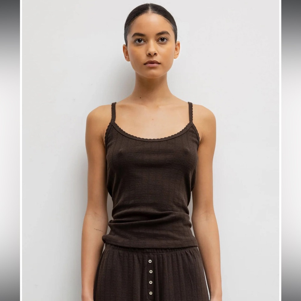Leset Pointelle Tank in Choco